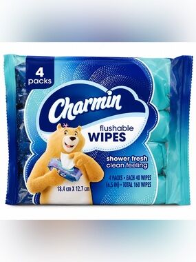 Charmin Flushable Wipes - Shower Fresh (Blue) - 4 Pack